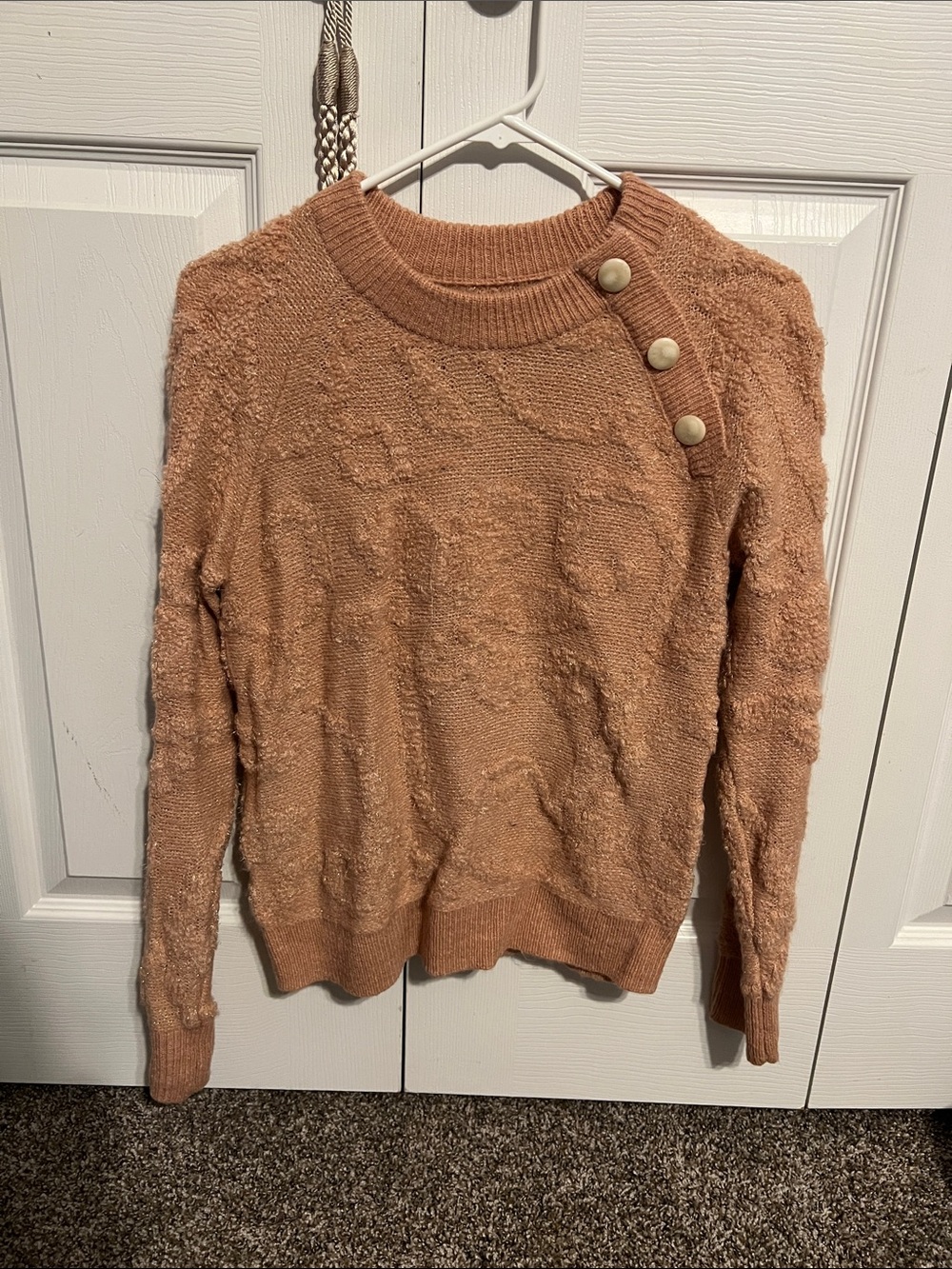 LC Lauren Conrad Button-Accent Crewneck Sweater in Tan